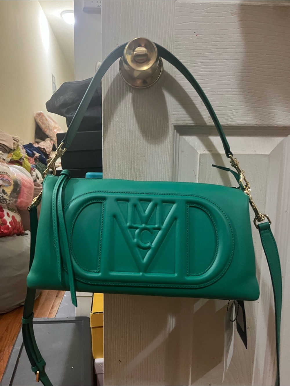 MCM Emerald Green Leather Logo Crossbody Bag - Picture 6 of 11